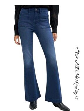 New 7 FOR All Mankind Jeans Dark Blue Stretch Flare Legs Sz 12